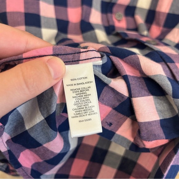 Express Men's Pink and Navy Plaid Button Down Shirt Size Large (16-16 1/2) - Picture 4 of 7